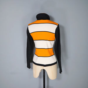60s 70s "POETIC" ORANGE STRIPED RIBBED TURTLENECK JUMPER TOP - M
