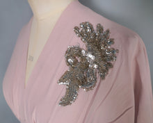Load image into Gallery viewer, 40s MAX KOPP LONG SLEEVED BATWING RAYON DRESS WITH RUFFLES AND SEQUINS - S