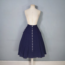 Load image into Gallery viewer, 40s 50s WOVEN NAVY A-LINE  MIDI SKIRT WITH ALL THE BUTTONS - 26"