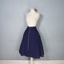 Load image into Gallery viewer, 40s 50s WOVEN NAVY A-LINE  MIDI SKIRT WITH ALL THE BUTTONS - 26"