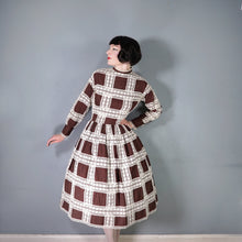 Load image into Gallery viewer, 60s 70s BROWN MEXICAN CROCHET LACE AND PIN TUCK FULL SKIRTED DRESS - M