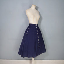 Load image into Gallery viewer, 40s 50s WOVEN NAVY A-LINE  MIDI SKIRT WITH ALL THE BUTTONS - 26"