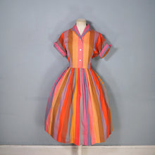 Load image into Gallery viewer, 50s 60s BETTY BARCLAY COLOURFUL RED ORANGE MULTI STRIPE COTTON SHIRTW - S