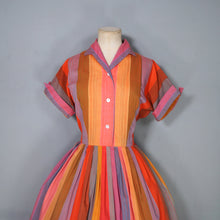 Load image into Gallery viewer, 50s 60s BETTY BARCLAY COLOURFUL RED ORANGE MULTI STRIPE COTTON SHIRTW - S