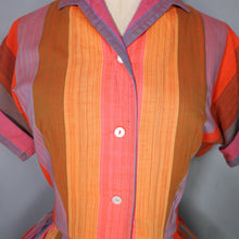 Load image into Gallery viewer, 50s 60s BETTY BARCLAY COLOURFUL RED ORANGE MULTI STRIPE COTTON SHIRTW - S