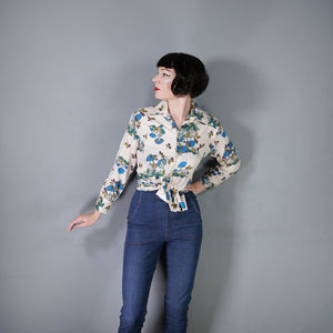 70s AUTUMNAL NOVELTY PRINT MUSHROOM AND SNAIL PRINT SHIRT - L