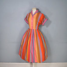Load image into Gallery viewer, 50s 60s BETTY BARCLAY COLOURFUL RED ORANGE MULTI STRIPE COTTON SHIRTW - S