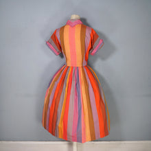 Load image into Gallery viewer, 50s 60s BETTY BARCLAY COLOURFUL RED ORANGE MULTI STRIPE COTTON SHIRTW - S
