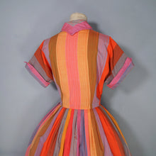 Load image into Gallery viewer, 50s 60s BETTY BARCLAY COLOURFUL RED ORANGE MULTI STRIPE COTTON SHIRTW - S