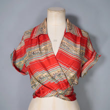 Load image into Gallery viewer, 40s 50s LIGHT RED PURE SILK NOVELTY CAPRI FOLK PRINT TIE BOLERO / BLOUSE - S