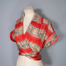 Load image into Gallery viewer, 40s 50s LIGHT RED PURE SILK NOVELTY CAPRI FOLK PRINT TIE BOLERO / BLOUSE - S