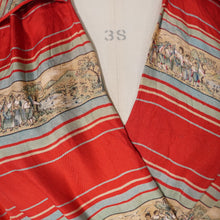 Load image into Gallery viewer, 40s 50s LIGHT RED PURE SILK NOVELTY CAPRI FOLK PRINT TIE BOLERO / BLOUSE - S