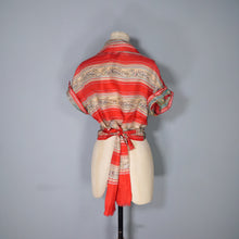 Load image into Gallery viewer, 40s 50s LIGHT RED PURE SILK NOVELTY CAPRI FOLK PRINT TIE BOLERO / BLOUSE - S