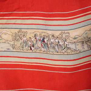 40s 50s LIGHT RED PURE SILK NOVELTY CAPRI FOLK PRINT TIE BOLERO / BLOUSE - S