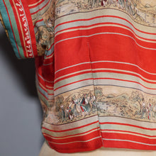 Load image into Gallery viewer, 40s 50s LIGHT RED PURE SILK NOVELTY CAPRI FOLK PRINT TIE BOLERO / BLOUSE - S