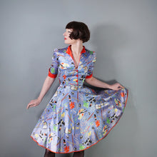 Load image into Gallery viewer, 70s MISS MOUSE RAE SPENCER CULLEN NOVELTY ARTIST PAINTS PRINT DRESS - XS