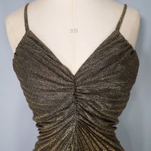 Load image into Gallery viewer, 70s 80s DARK GOLD &quot;KADIX&quot; PLEATED &quot;TRAVILLA&quot; style COCKTAIL DRESS - XS-S