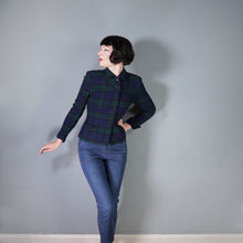 Load image into Gallery viewer, 50s JAMESHIRE BLACKWATCH BLUE GREEN TARTAN CHECK FITTED BLAZER JACKET - S