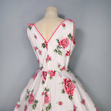 Load image into Gallery viewer, 50s 60s PINK ROSE FULL CIRCLE SWEEP COTTON SUN DRESS - S