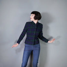 Load image into Gallery viewer, 50s JAMESHIRE BLACKWATCH BLUE GREEN TARTAN CHECK FITTED BLAZER JACKET - S