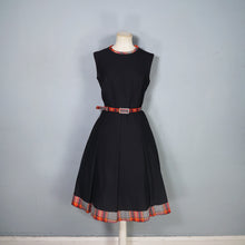 Load image into Gallery viewer, 70s BLACK AND FIREY CHECK DRESS AND JACKET 3 PIECE SET  - M