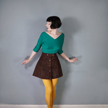 Load image into Gallery viewer, 70s CHESTNUT BROWN SUEDE LEATHER MINI POPPER FASTENED SKIRT - S