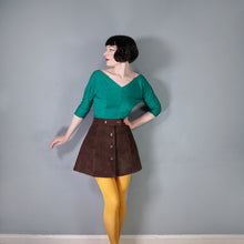 Load image into Gallery viewer, 70s CHESTNUT BROWN SUEDE LEATHER MINI POPPER FASTENED SKIRT - S