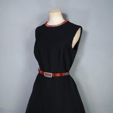 Load image into Gallery viewer, 70s BLACK AND FIREY CHECK DRESS AND JACKET 3 PIECE SET  - M