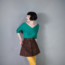 Load image into Gallery viewer, 70s CHESTNUT BROWN SUEDE LEATHER MINI POPPER FASTENED SKIRT - S
