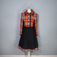 Load image into Gallery viewer, 70s BLACK AND FIREY CHECK DRESS AND JACKET 3 PIECE SET  - M
