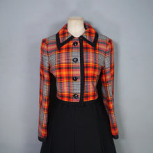 Load image into Gallery viewer, 70s BLACK AND FIREY CHECK DRESS AND JACKET 3 PIECE SET  - M