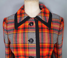Load image into Gallery viewer, 70s BLACK AND FIREY CHECK DRESS AND JACKET 3 PIECE SET  - M