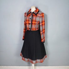 Load image into Gallery viewer, 70s BLACK AND FIREY CHECK DRESS AND JACKET 3 PIECE SET  - M