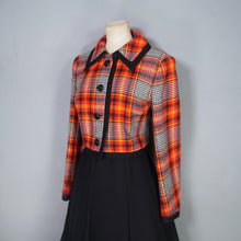 Load image into Gallery viewer, 70s BLACK AND FIREY CHECK DRESS AND JACKET 3 PIECE SET  - M