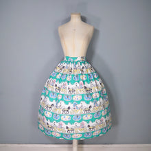 Load image into Gallery viewer, 50s GREEN NOVELTY FULL COTTON SKIRT WITH HORSE DRAWN CARRIAGE PRINT - 26&quot;