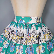 Load image into Gallery viewer, 50s GREEN NOVELTY FULL COTTON SKIRT WITH HORSE DRAWN CARRIAGE PRINT - 26&quot;
