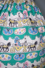 Load image into Gallery viewer, 50s GREEN NOVELTY FULL COTTON SKIRT WITH HORSE DRAWN CARRIAGE PRINT - 26&quot;