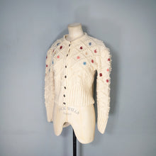 Load image into Gallery viewer, AUSTRIAN / TYROLEAN CREAM COLOURED BOBBLE KNIT FOLKLORE CARDIGAN - M-L
