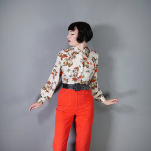 70s MUSHROOM / TOADSTOOL AND SNAIL PRINT NOVELTY AUTUMN SHIRT - L