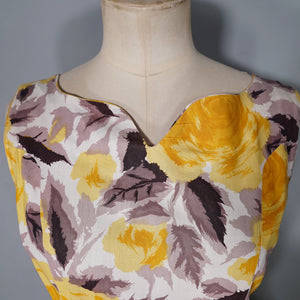 50s HUGE YELLOW ROSE FULL SKIRTED DAY DRESS - M