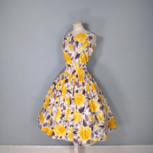 Load image into Gallery viewer, 50s HUGE YELLOW ROSE FULL SKIRTED DAY DRESS - M