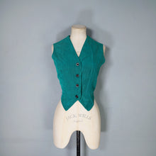 Load image into Gallery viewer, 70s BRIGHT JADE GREEN CORDUROY FITTED WAISTCOAT / VEST - S