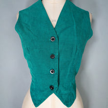 Load image into Gallery viewer, 70s BRIGHT JADE GREEN CORDUROY FITTED WAISTCOAT / VEST - S
