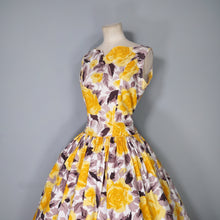 Load image into Gallery viewer, 50s HUGE YELLOW ROSE FULL SKIRTED DAY DRESS - M