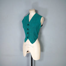 Load image into Gallery viewer, 70s BRIGHT JADE GREEN CORDUROY FITTED WAISTCOAT / VEST - S