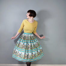 Load image into Gallery viewer, 50s BLUE NOVELTY FULL COTTON SKIRT WITH LANDSCAPE / GARDEN PRINT - 27"