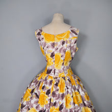 Load image into Gallery viewer, 50s HUGE YELLOW ROSE FULL SKIRTED DAY DRESS - M
