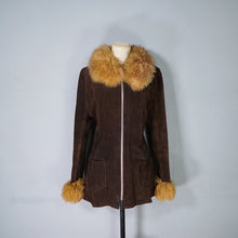 Load image into Gallery viewer, 70s BROWN SUEDE COAT WITH SHEEPSKIN COLLAR AND CUFFS - S-M