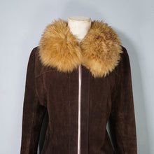 Load image into Gallery viewer, 70s BROWN SUEDE COAT WITH SHEEPSKIN COLLAR AND CUFFS - S-M