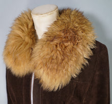 Load image into Gallery viewer, 70s BROWN SUEDE COAT WITH SHEEPSKIN COLLAR AND CUFFS - S-M